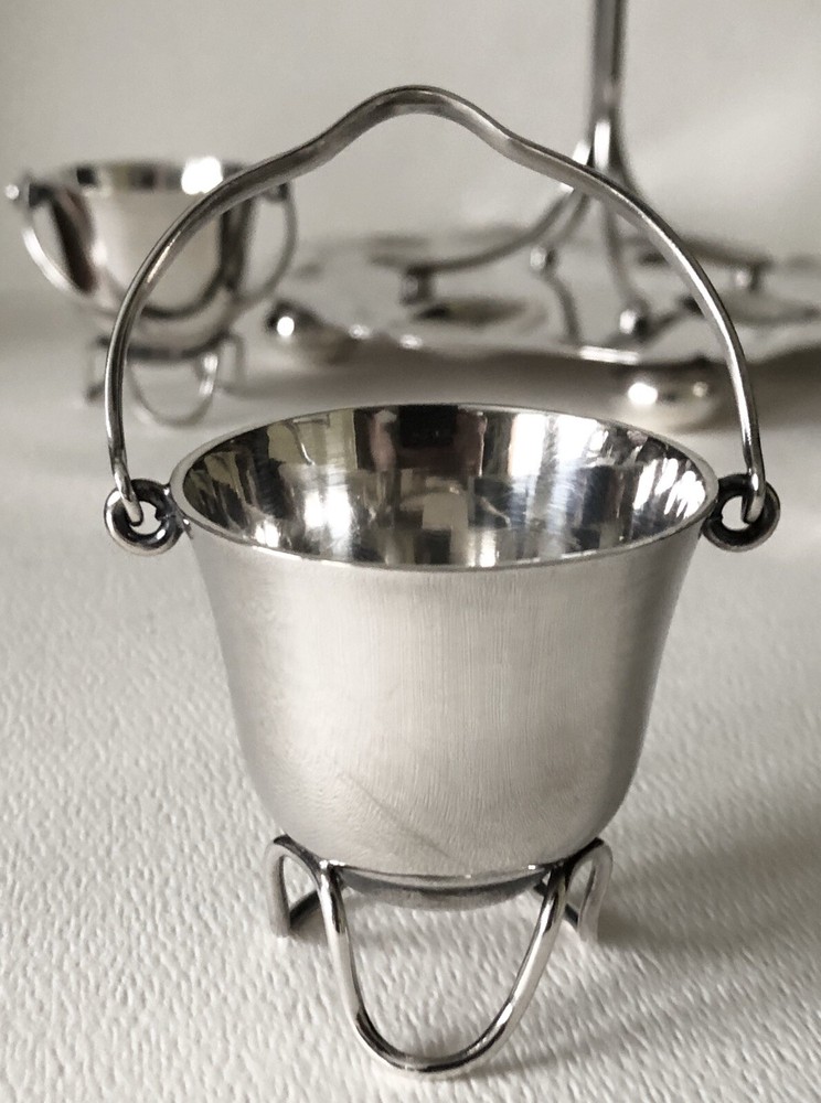 Antique English England SilverPlate Breakfast Egg Serving Caddy Hanging Baskets