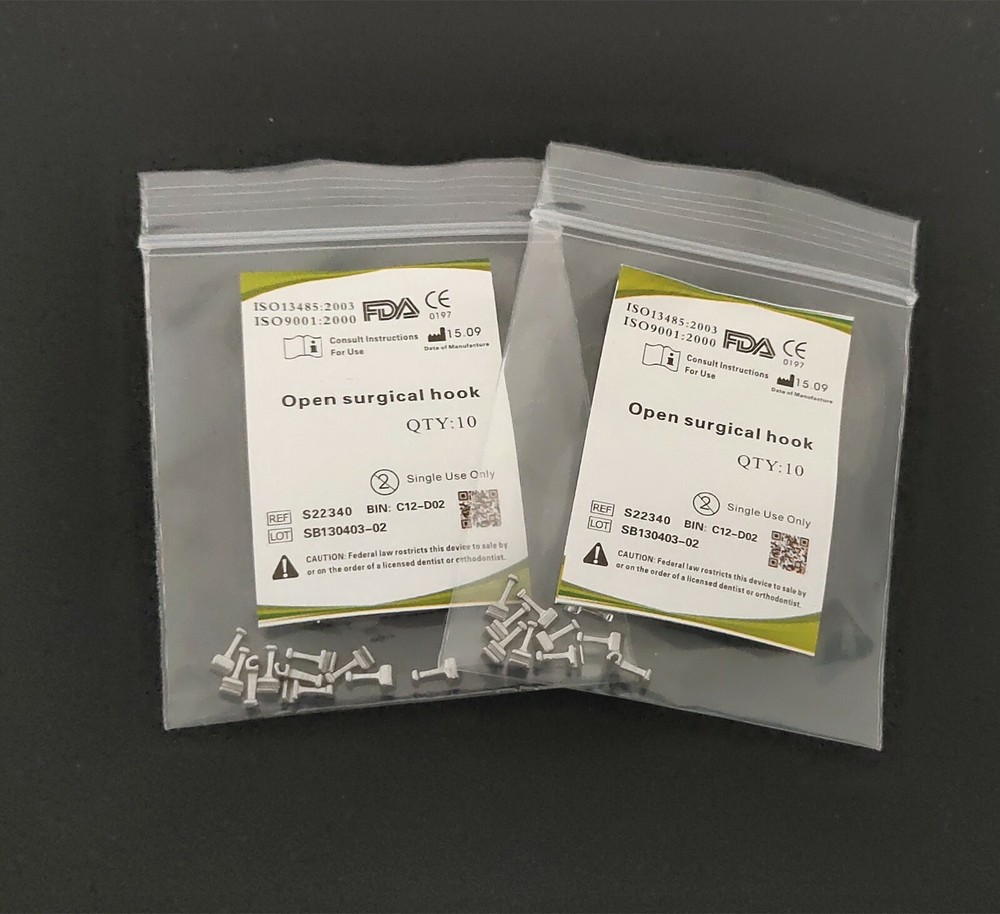 2 Packs 20 Pcs Dental Sliding Crimpable Hook Open Surgical Hook Long 10pcs/pack