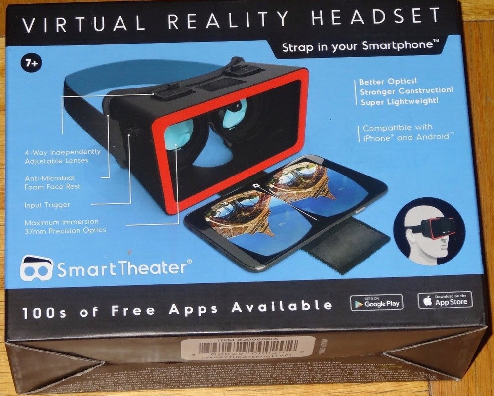 Smart Theater Virtual Reality Headset Black Strap iPhone Android Smartphone New
