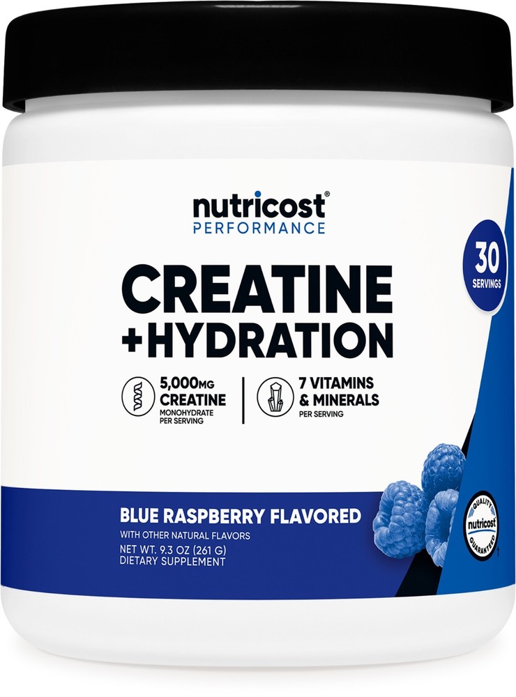 Nutricost Creatine Monohydrate + Hydration Blue Raspberry Flavored, 30 Servings