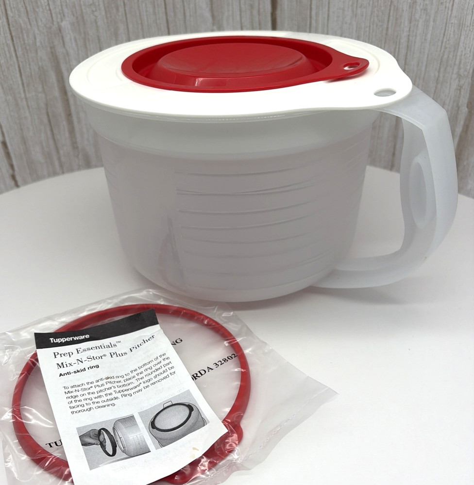 Tupperware Mix N Store Plus Pitcher 8 Cup 5665A-2 Prep Essentials Red Lid New