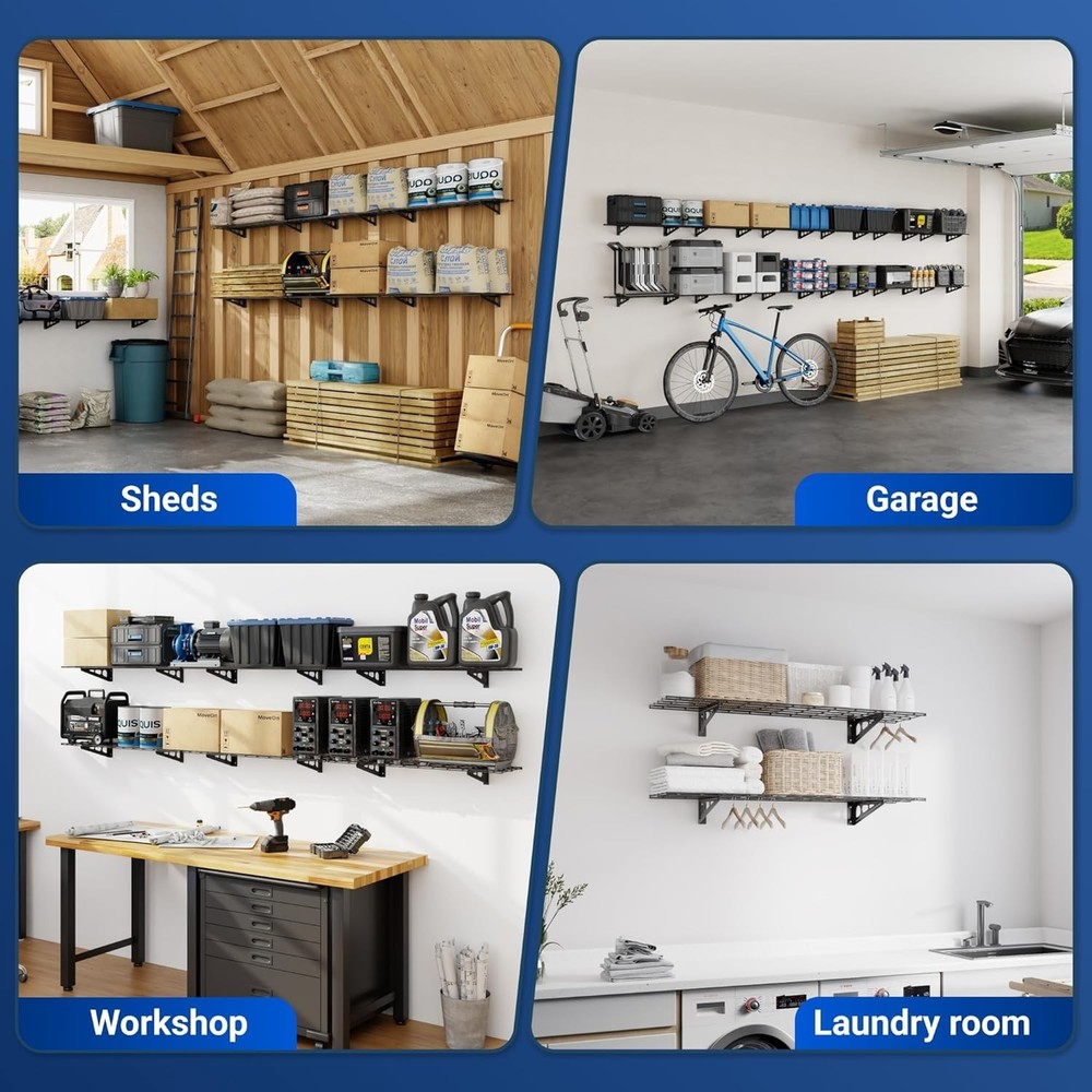 2-Pack Wall Mounted Floating Shelves 48" Garage Storage Rack Black