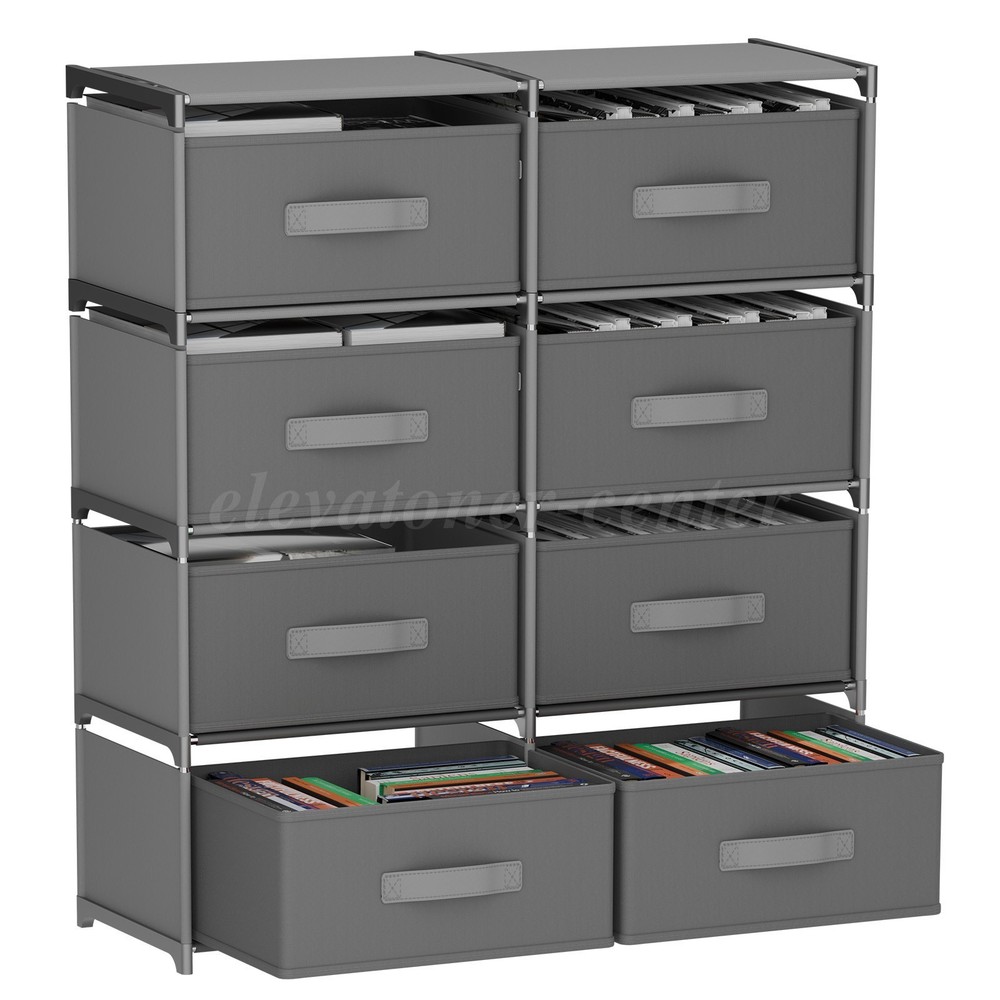 Non-Woven Fabric Multi-Functional Storage Cabinet, Double Row 8-Drawer, Grey