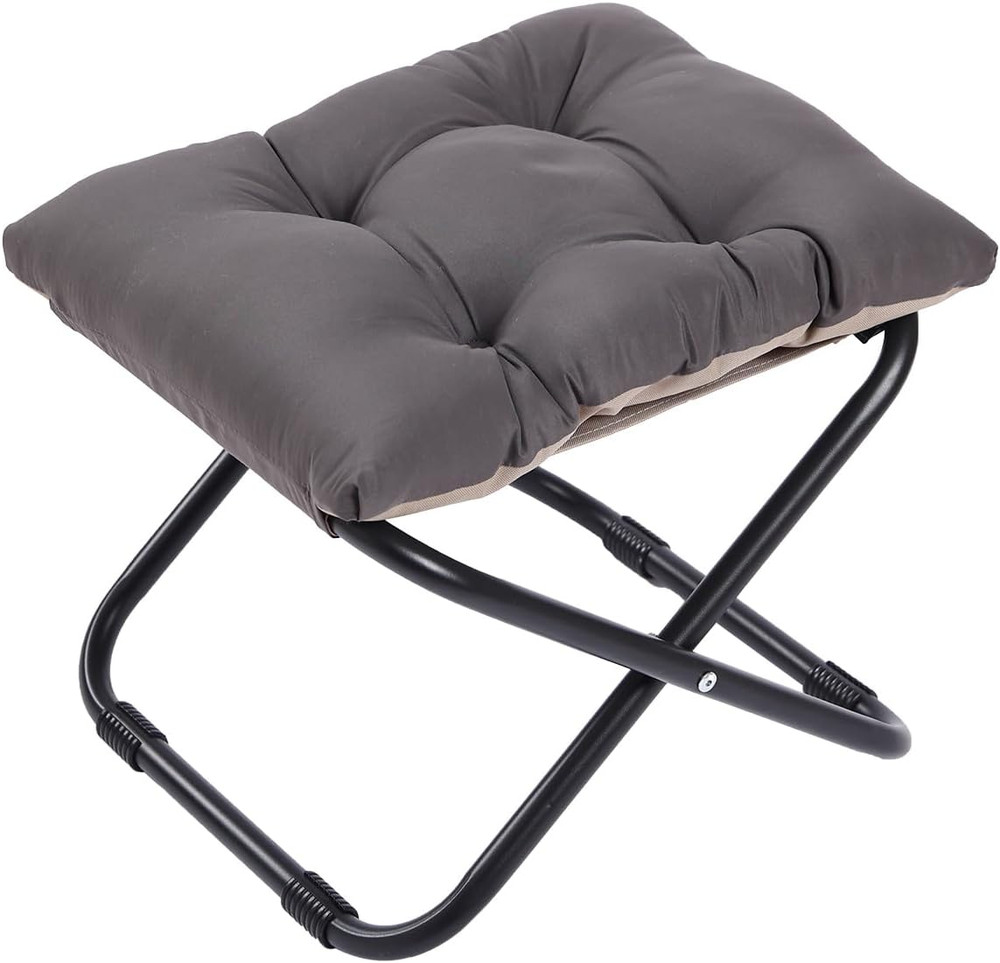 Folding Upholstered Footrest with Straight & Square Shape,Small Ottoman， Dark Gr
