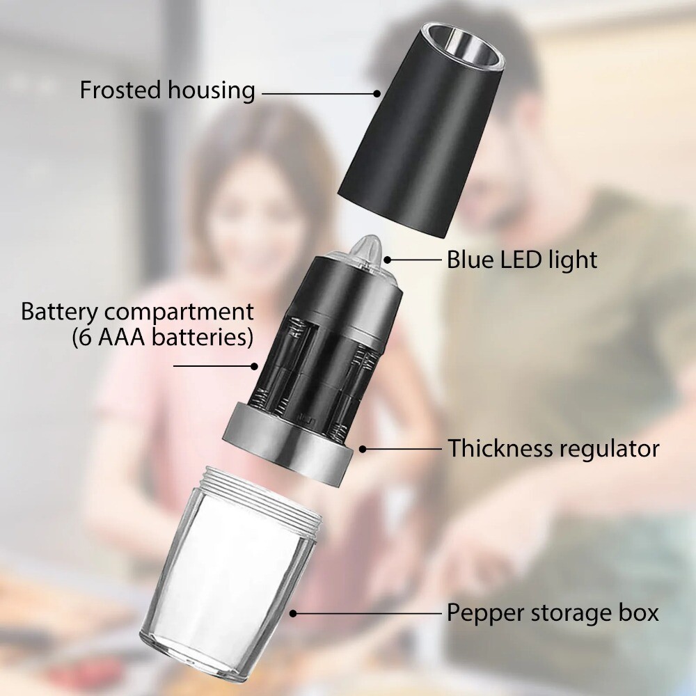 Automatic Gravity Electric Salt Pepper Grinder LED Light Adjustable Coarseness