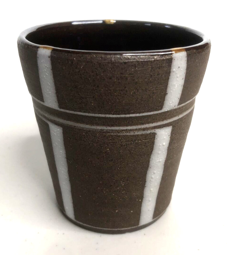 J*DOUBLE*U Wheel Thrown Brown Clay / White Porcelain Ceramic Cup  Signed & Dated