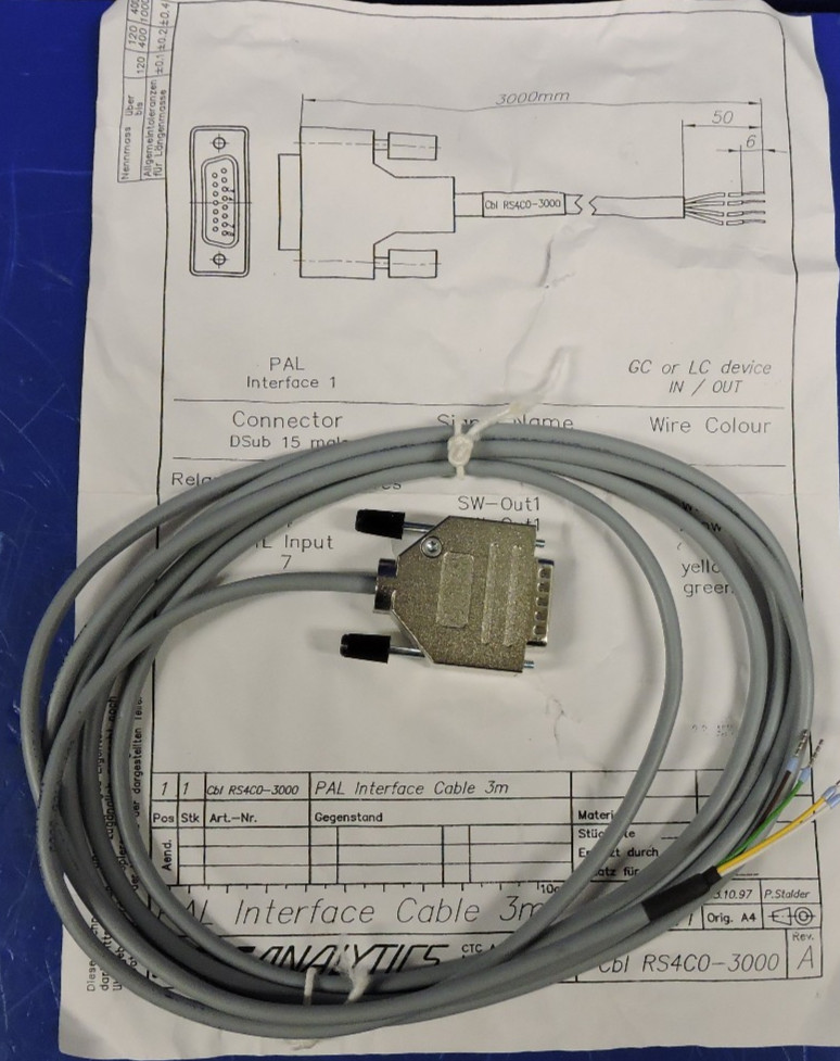 NEW CTC Analytics PAL 3meter 15-Pin Connector Interface Cable Cbl RS4C0-3000