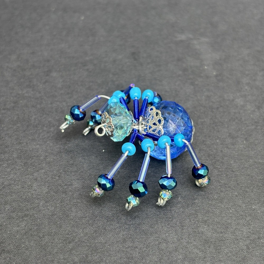 Small Blue Beaded Spider Arachnid Decor 1.75"