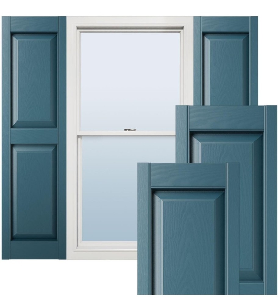 Blue Outdoor Solid Panel Plastic Window Shutters Set of 2 With Midrail