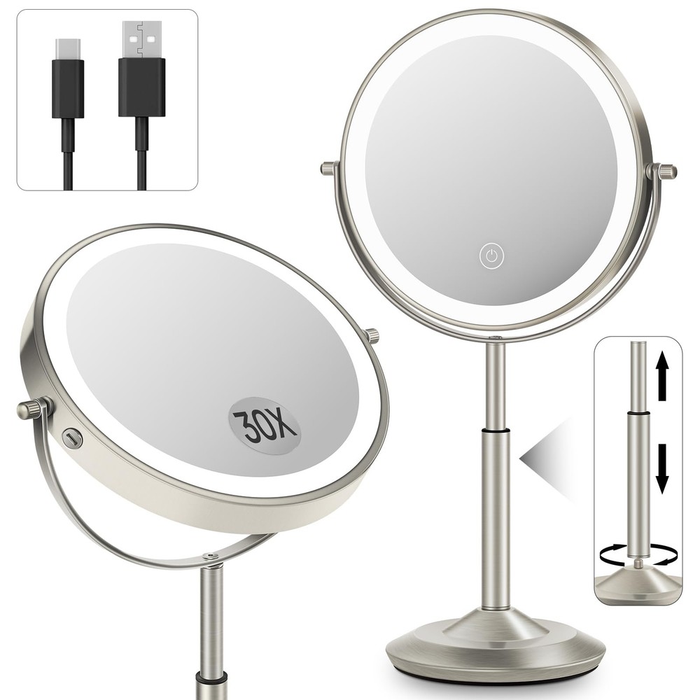 Makeup Mirror with Lights, 1X/30X Lighted Magnifying Mirror Height Adjustable...