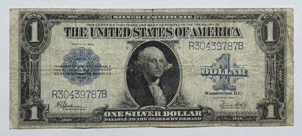 1923 Large Size $1 Dollar Bill Silver Certificate Note 787B-WANC