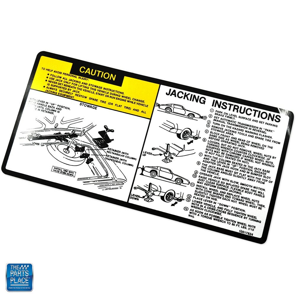 1981-1982 Firebird Jacking Instructions Decal GM 10017624 EA