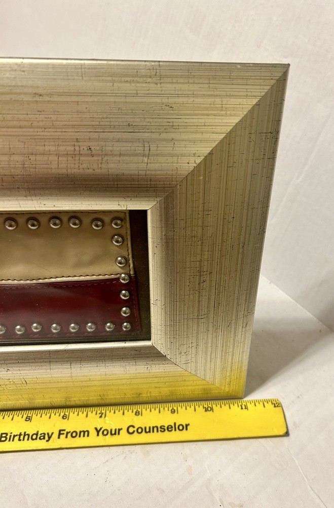 Framed Vintage TEXAS State Flag, Leather, Metal Studs, Unique Small