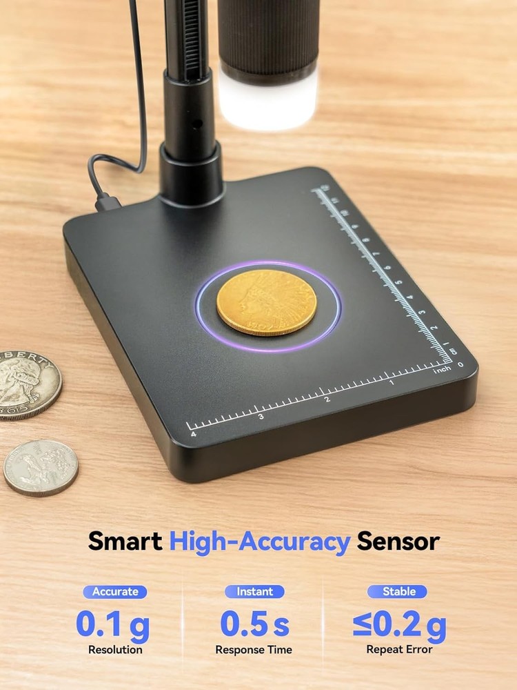 DM4W Microscope with Weighing Scale: 4.3" Digital Coin Microscope with Screen, E