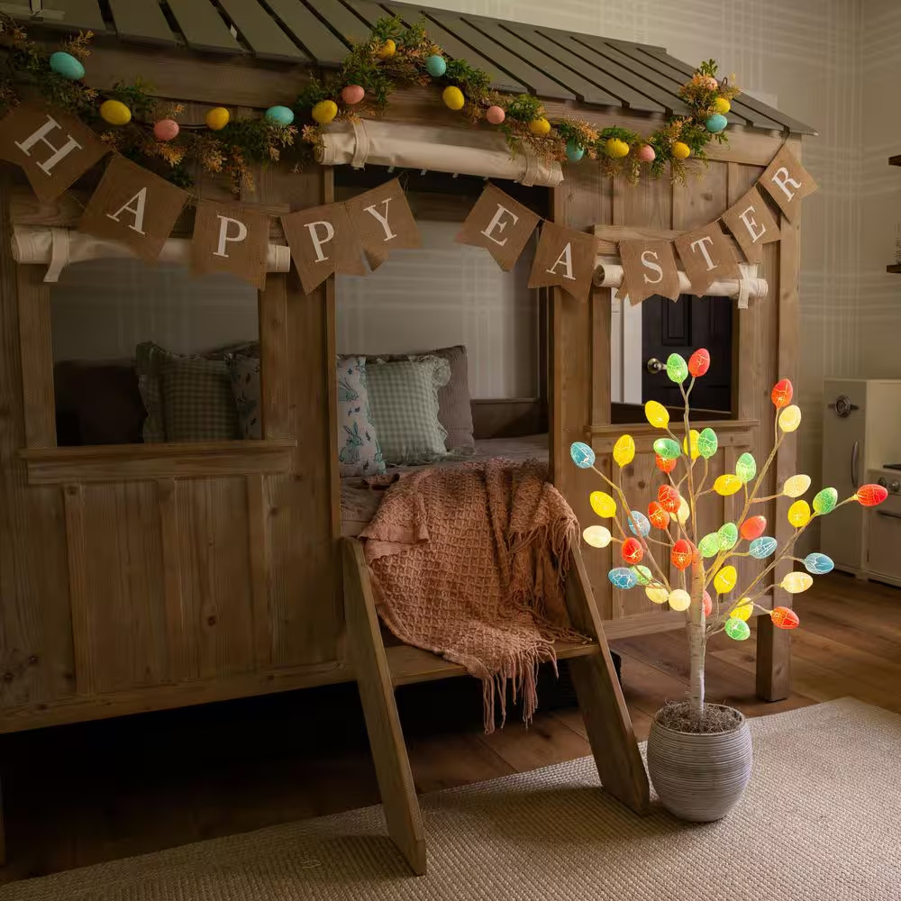 3 Ft. Pre-Lit Artificial Easter Twig Tree with 40 Egg Shaped LED Ornaments
