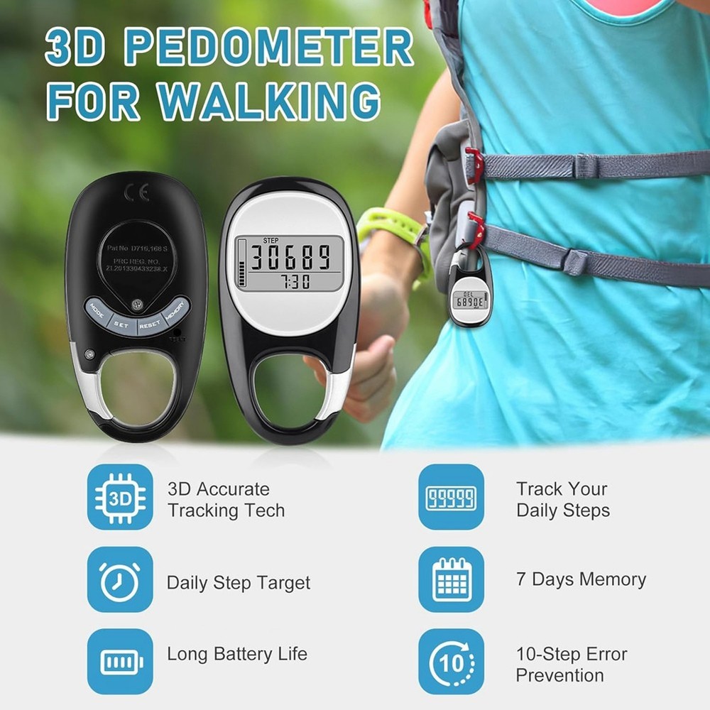 3D Pedometer for Walking Steps and Miles, Portable Step Counter for Walking3224