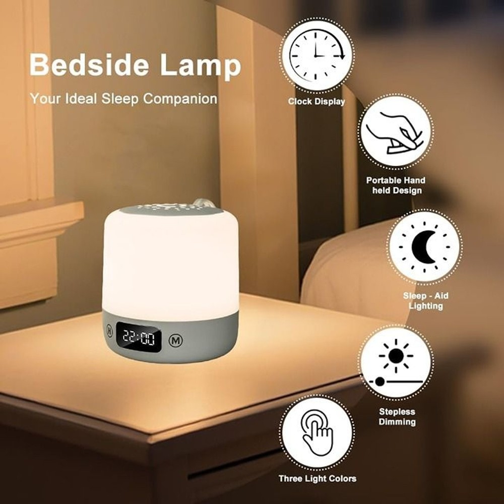 Night Light with Clock for Kids, Remote Control Dimmable Bedside Lamp