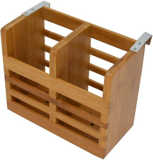 Bamboo Scissor Style Folding Dish Rack W/Flatware Holder Set.
