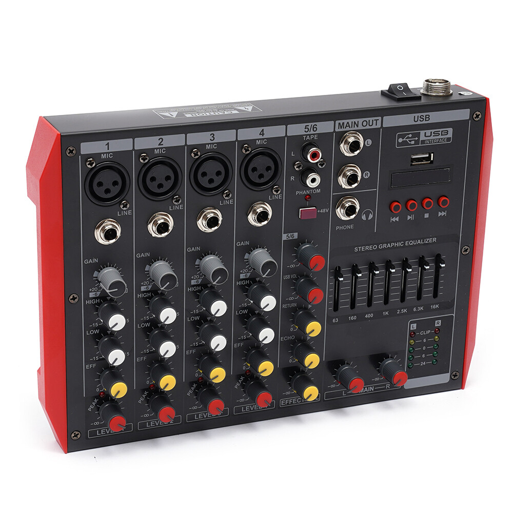 6/12 Channel Audio Mixer Bluetooth USB DJ Sound Mixing Console Amplifier Studio
