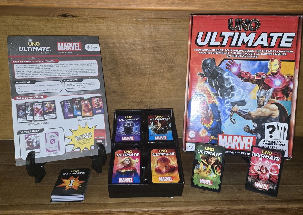 Mattel UNO Ultimate Marvel Universe Card Game Complete Set with Multiple Decks