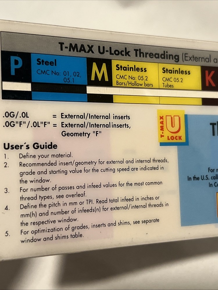 Sandvik Coromant Threading Guide Geometries Data Slide Card