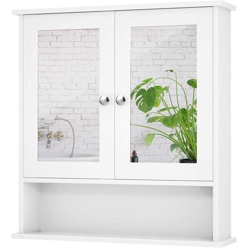Modern Bathroom Wall Cabinet Double Mirror Doors Space Saving Organizer New