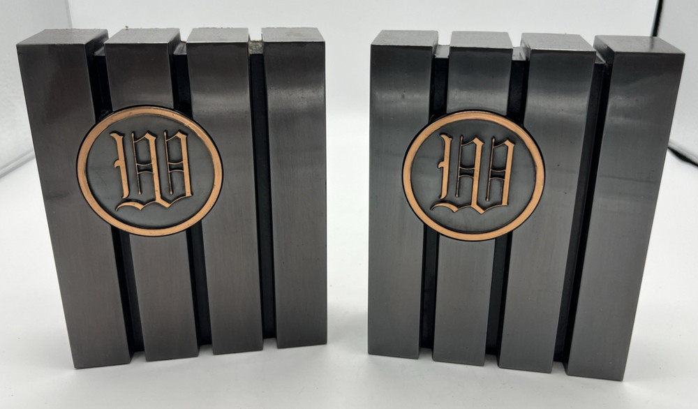 Vintage Old Rubbed Bronze Bookends Initial Letter W