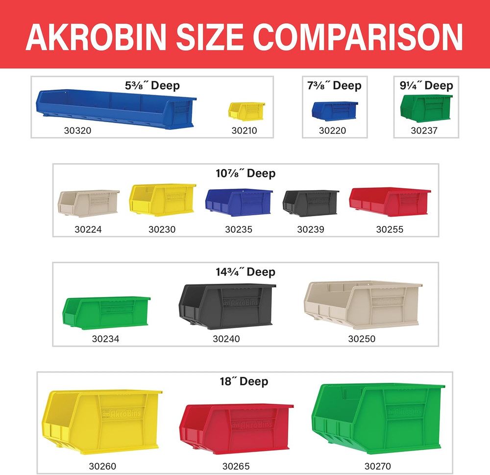 30239 Akrobins Plastic Storage Bins, Space-Saving Stackable Bins for Garage, Pan