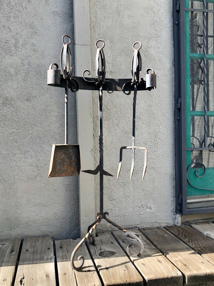 Heavy Duty Wrought Iron Fireplace Tool Set