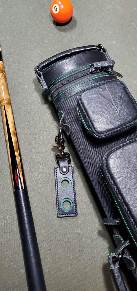 Green and black 2 hole Leather Pool Cue Thread Protector Holder