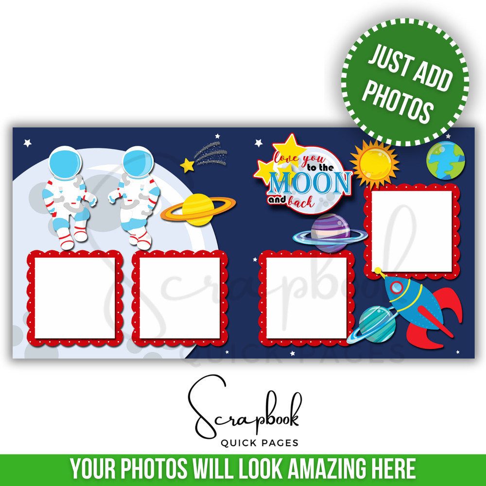 Astronaut Scrapbook Page Rocket Moon PRINTED Premade Scrapbook Quick Pages 37