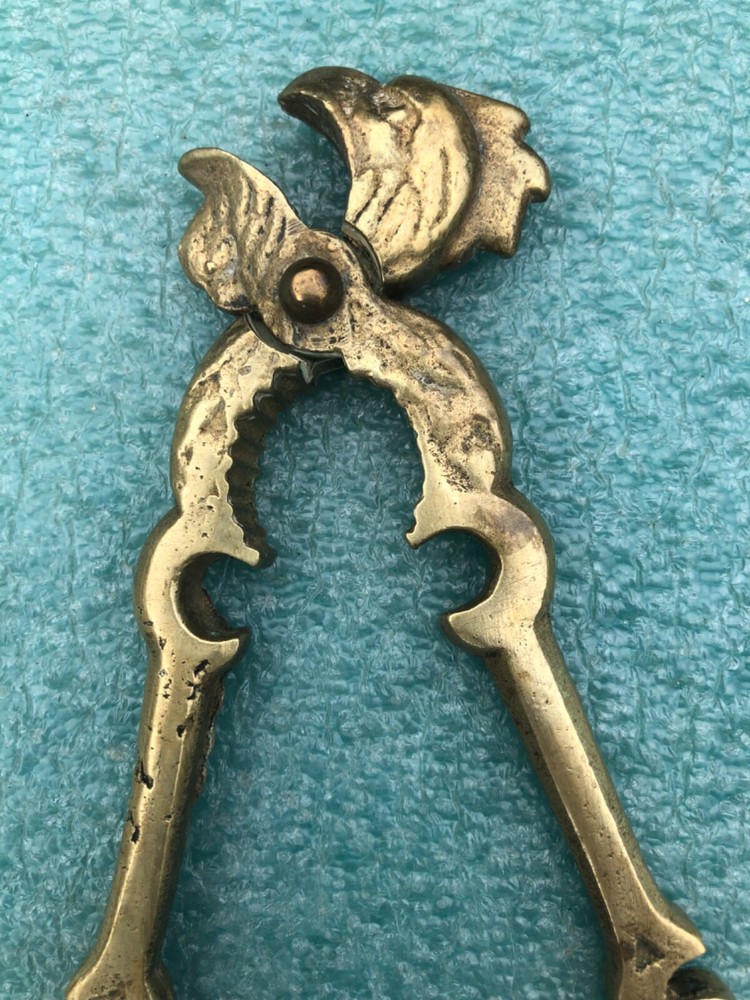 Antique Solid Bronze Brass Rooster Chicken Nut Cracker ~ Nice Patina