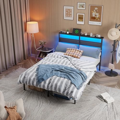 Full Size Bed Frame with Headboard, Bed Frame Full Size with LED Light and