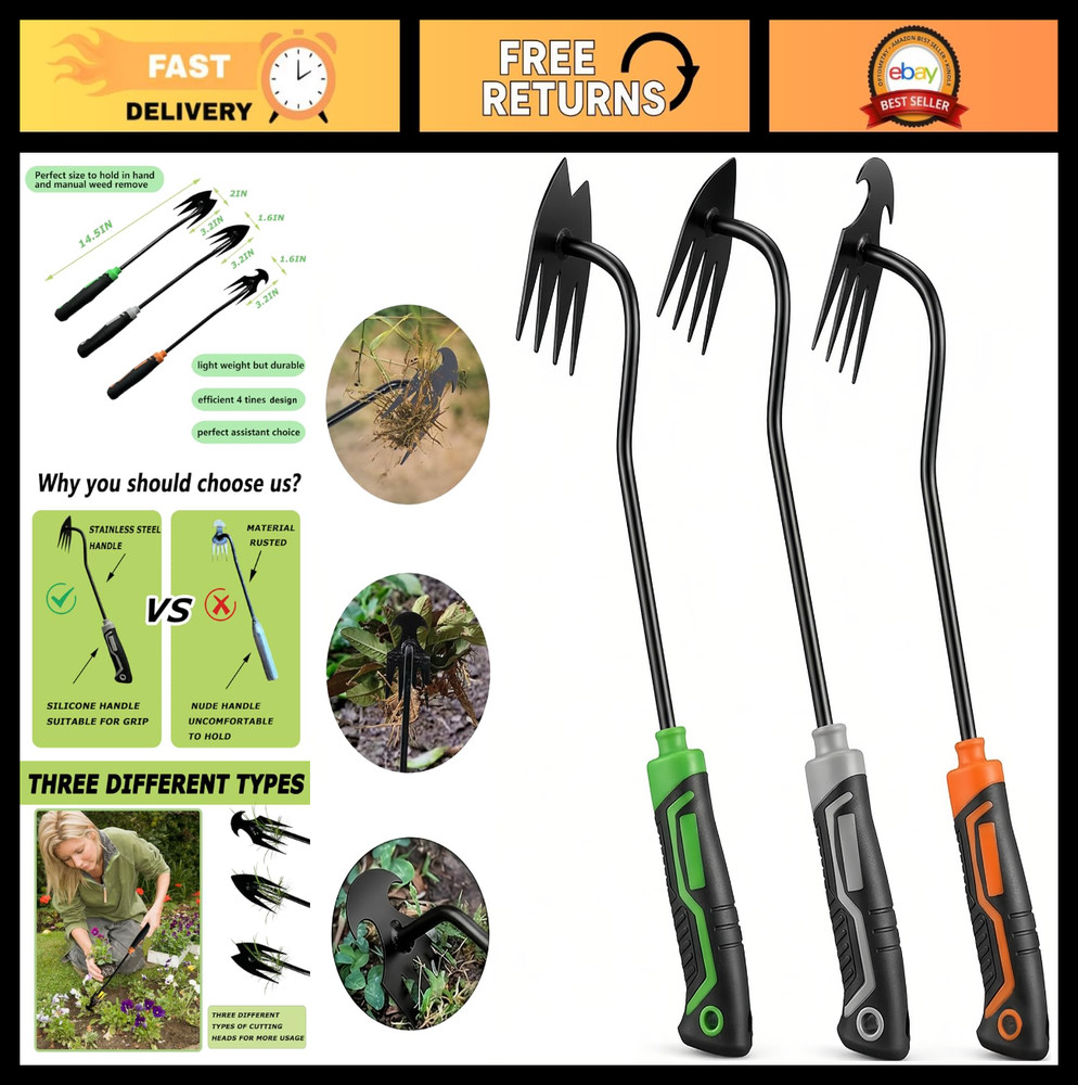 3Pcs Portable Garden Weeder Tool Set - Handheld Weed Pulling Tools for Gardening