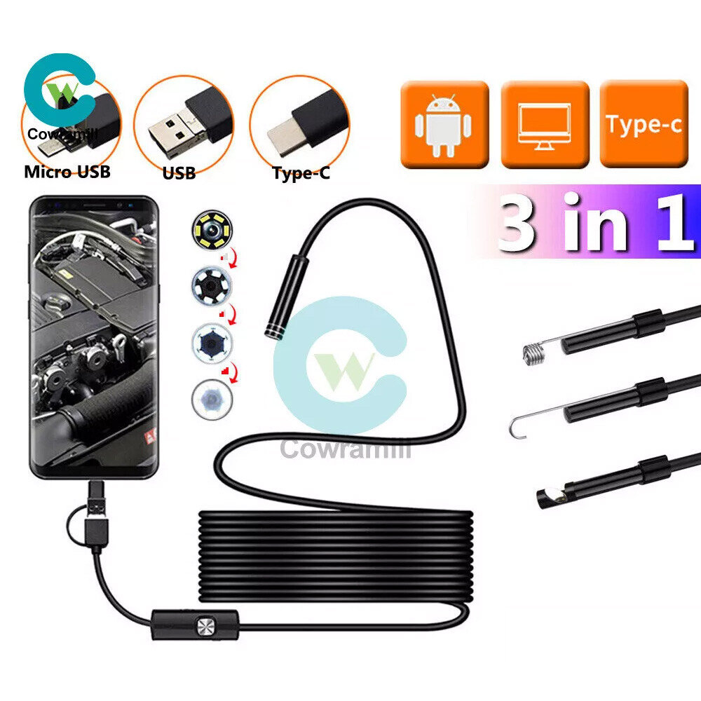 6LED USB Snake Endoscope Borescope HD Inspection Camera Scope for Android Type C