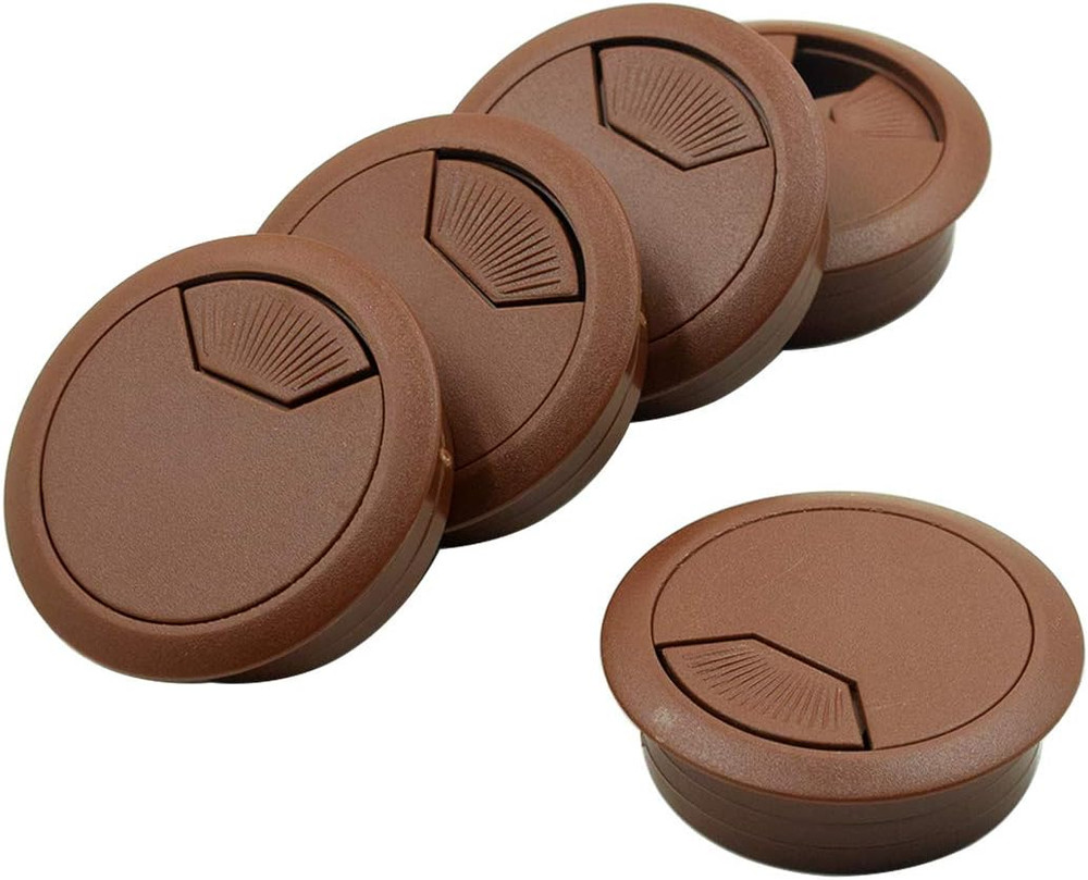 Desk Grommet Plastic Wire Cable Organizer 2" x 2" Brown (5 Pack)