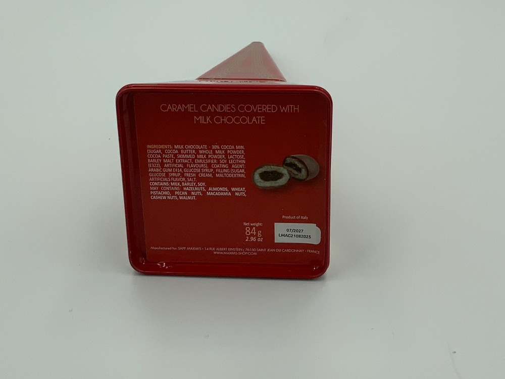 MAXIM’S DE PARIS Eiffel Tower Metal Tin Storage Red Container used EMPTY