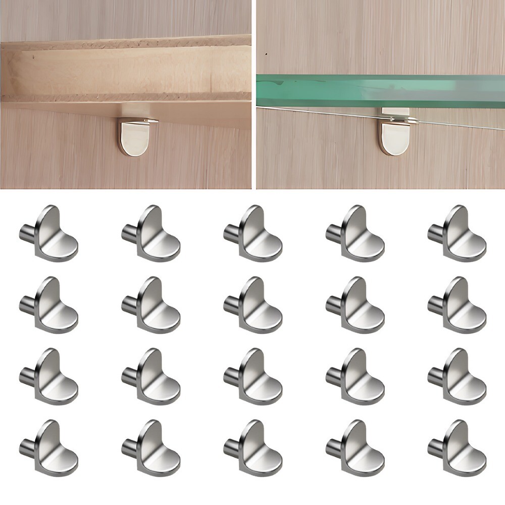 20pcs 5mm Solid Metal Laminate Support Hooks Pins for Bookcases Closets Silver