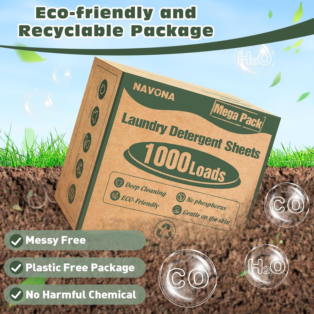 1000 Loads Mega Pack Laundry Detergent Sheets, Eco-friendly Laundry Sheets, Powe