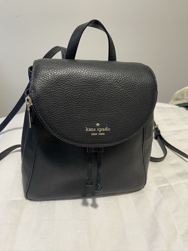 Kate Spade NY Black Pebbled Leather Drawstring Backpack