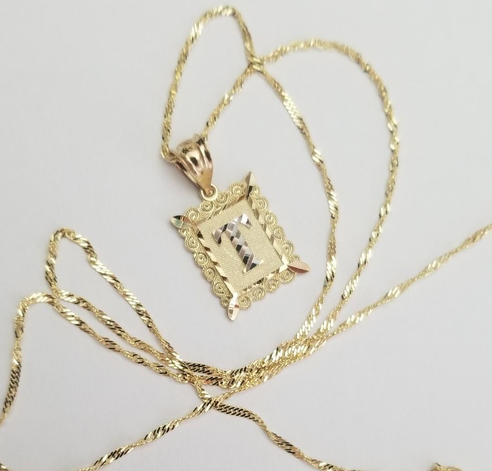 14K Solid Gold Initial Letter A to Z Square Pendant
