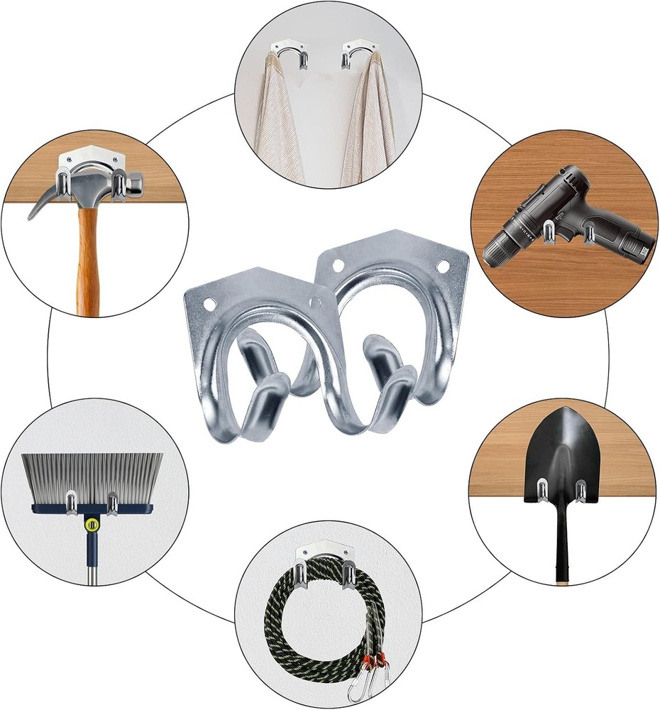 15 Pack Tool Hanger Hooks, Wall Mount Garage Shed Hooks Heavy Silver