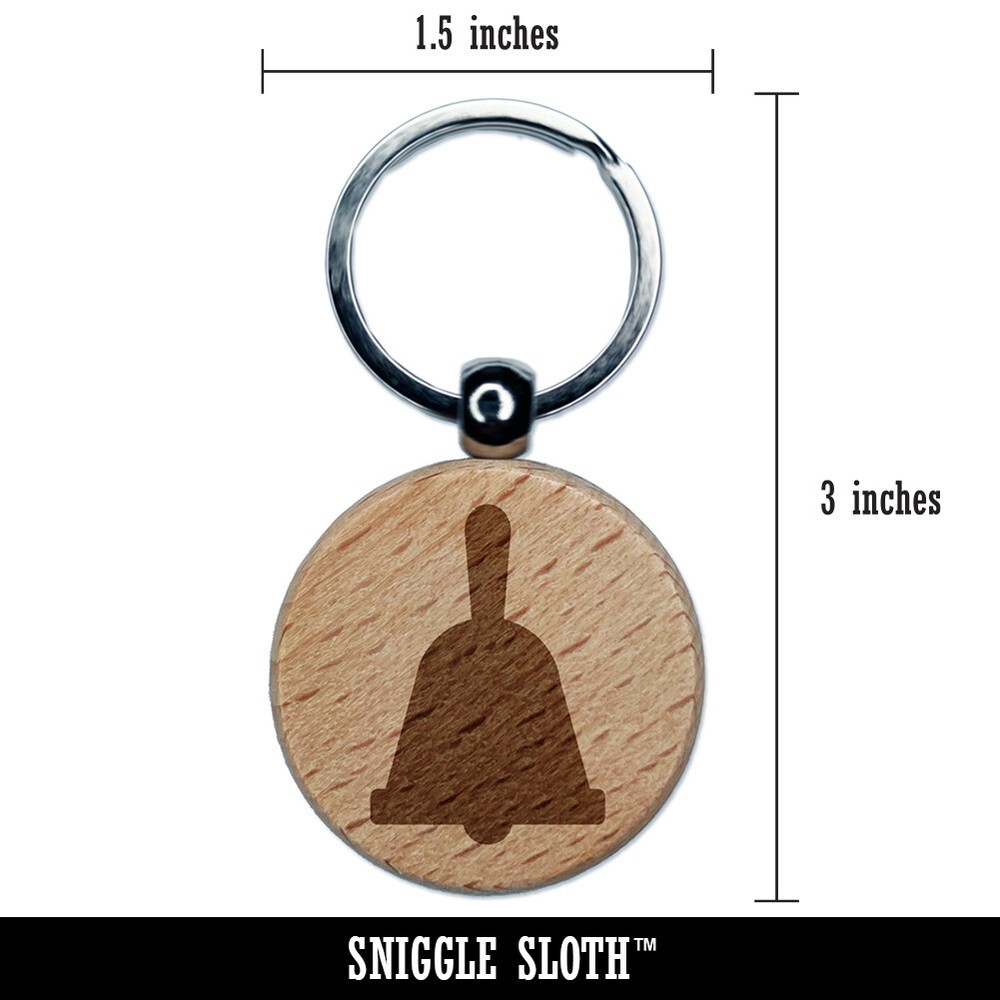 Bell Solid Engraved Wood Round Keychain Tag Charm