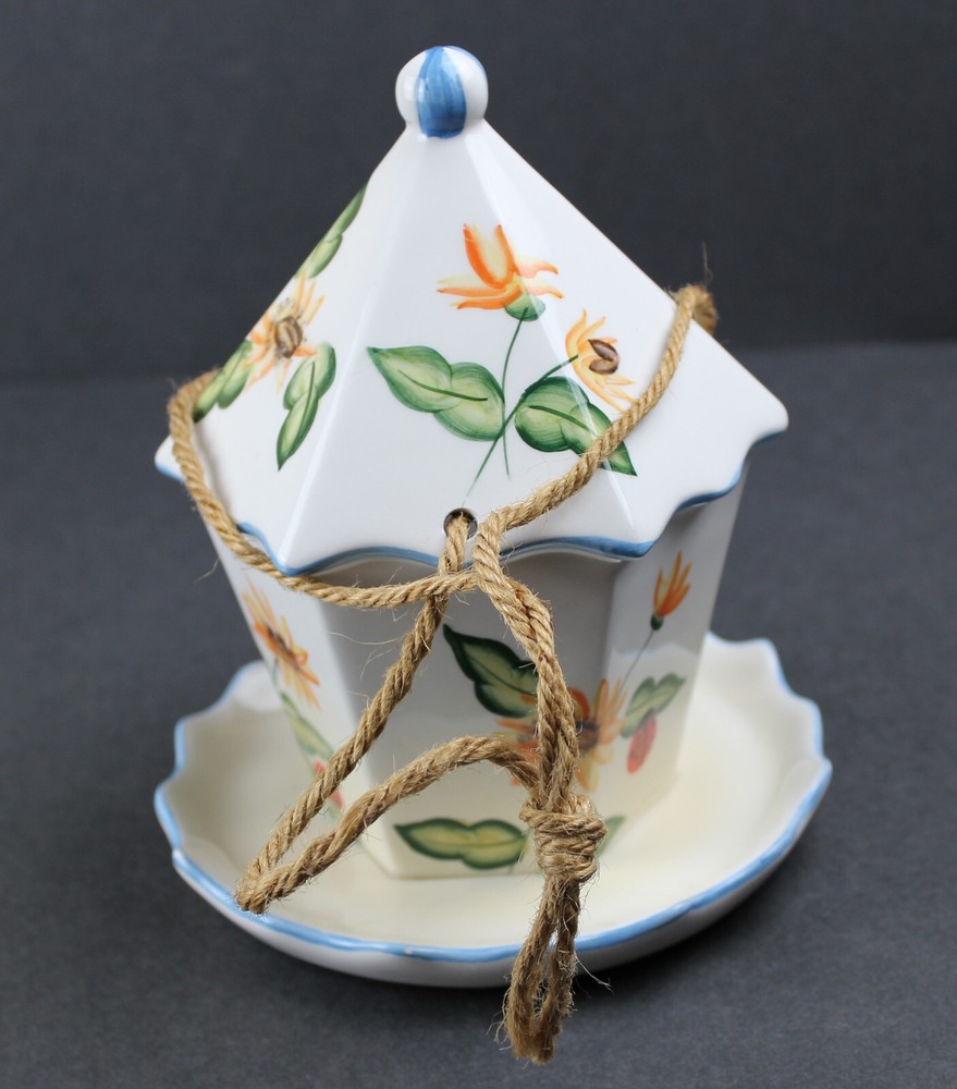 Glazed Ceramic Sunflower Hanging Birdhouse