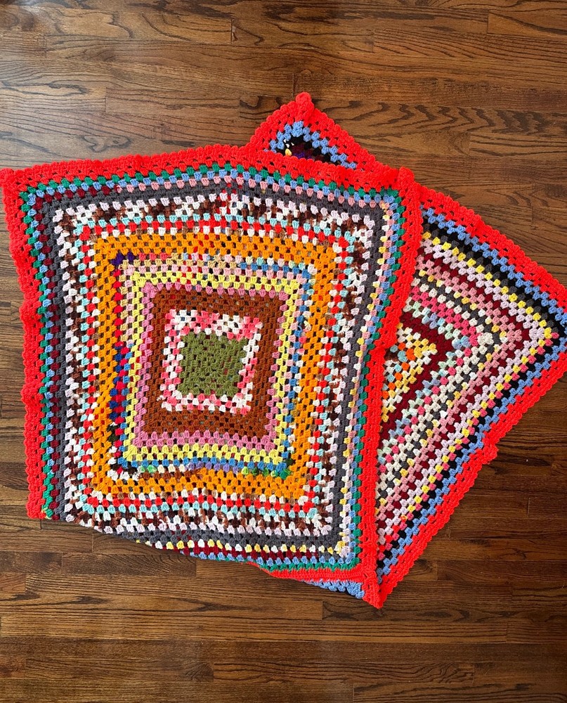 Vintage Colorful Crochet Throw Blanket Runner Handmade
