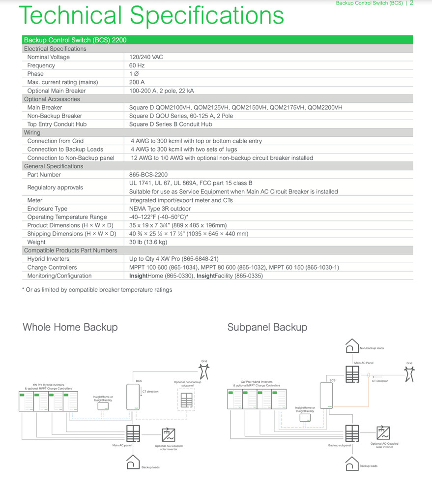 Schneider Electric Backup Control Switch | 865-BCS-2200