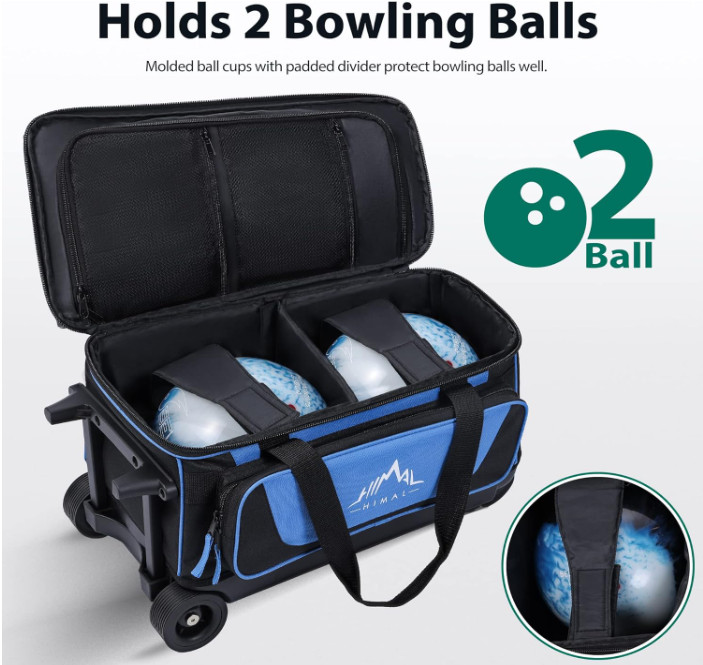 Double Roller Bowling Bag w/ Shoe Compartment (M15), Pocket, 40" Handle