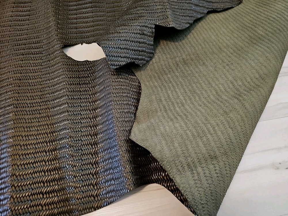 3-4oz OLIVE GREEN BASKET WOVEN EMBOSSED LEATHER HIDE SIDE SHEET,PANEL MEDIUM