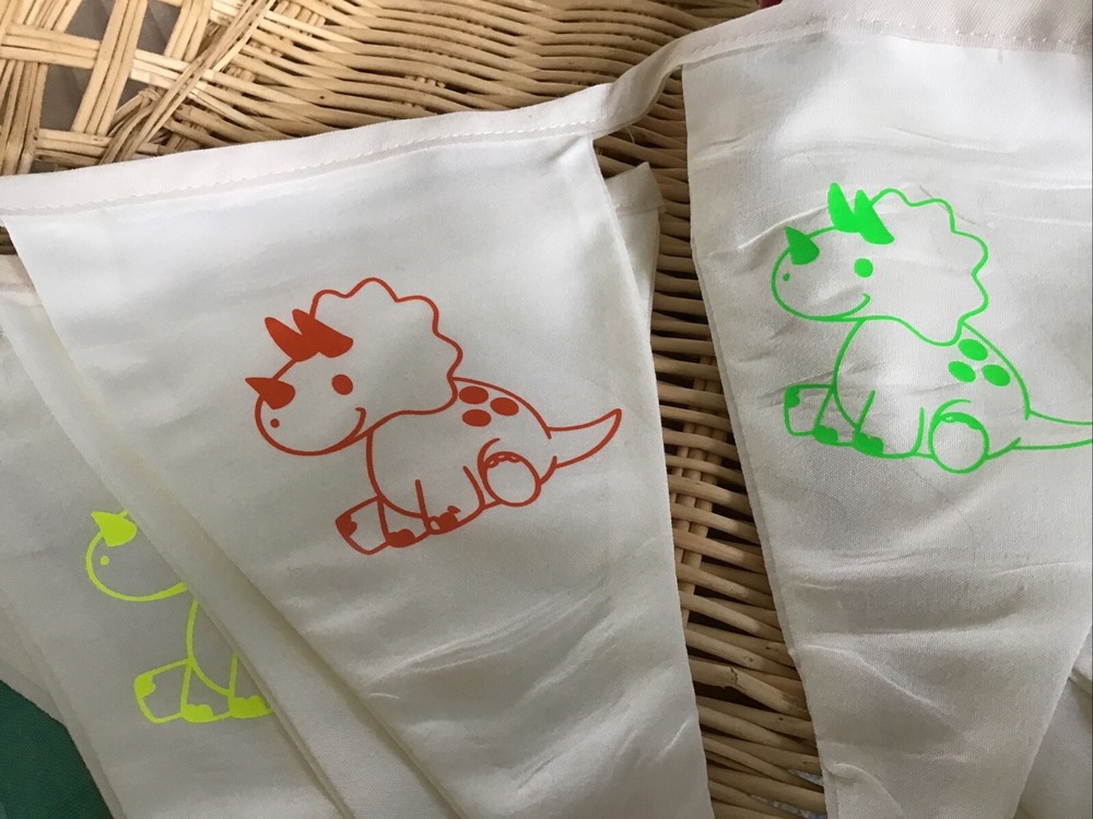 Handmade Double Sided Bunting 12 Flags Approx 3m - White And Multi Dinosaur
