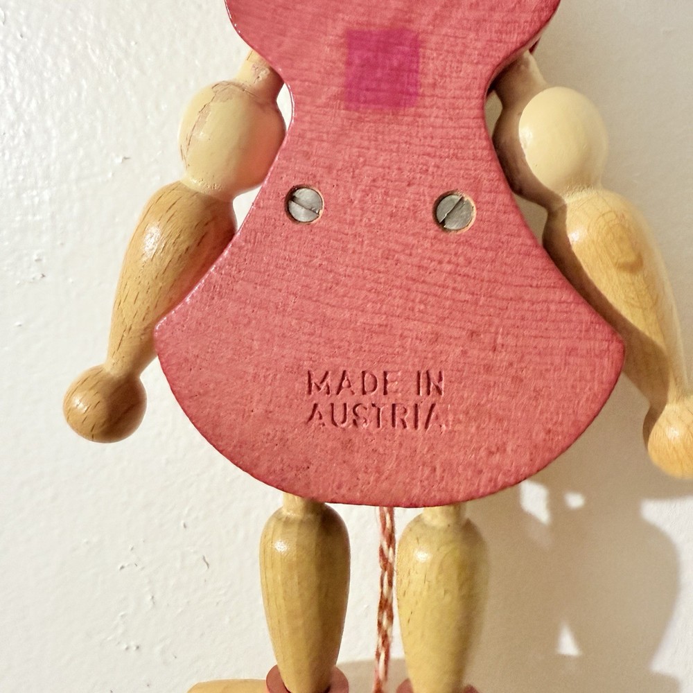 Vintage Austria Wooden Pull String Puppet Christmas Ornament Movement